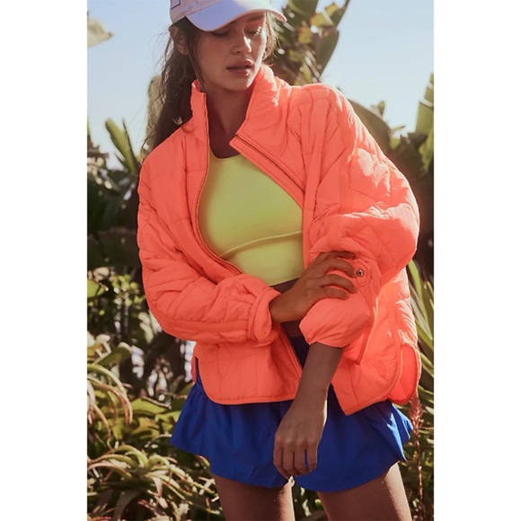 NWT Free People Pippa Puffer Jacket Coat Neon Coral - Picture 1 of 6